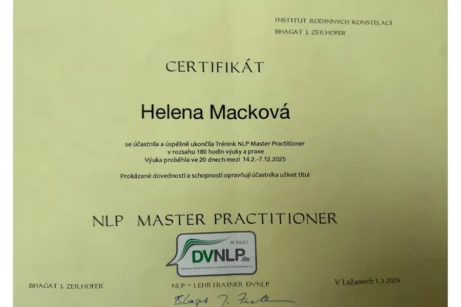 Certifikát NLP Master Practitioner